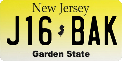 NJ license plate J16BAK