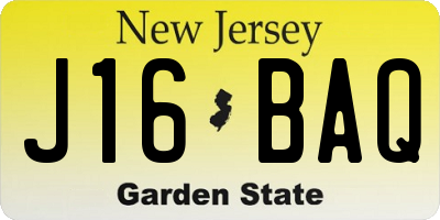 NJ license plate J16BAQ