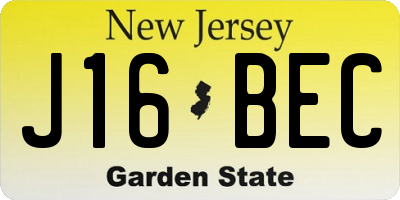 NJ license plate J16BEC