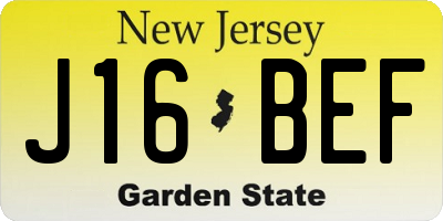NJ license plate J16BEF
