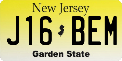 NJ license plate J16BEM