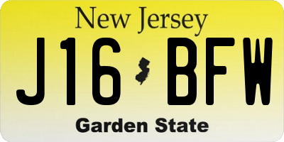 NJ license plate J16BFW