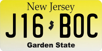 NJ license plate J16BOC