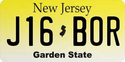 NJ license plate J16BOR