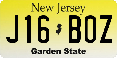 NJ license plate J16BOZ