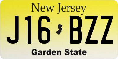 NJ license plate J16BZZ
