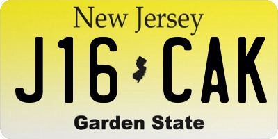 NJ license plate J16CAK