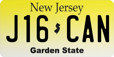 NJ license plate J16CAN