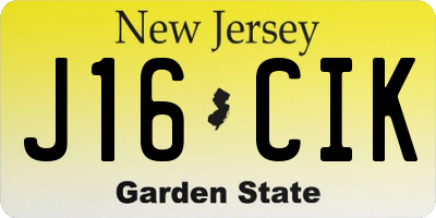 NJ license plate J16CIK