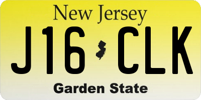 NJ license plate J16CLK