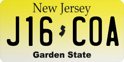 NJ license plate J16COA