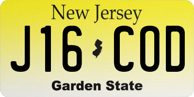 NJ license plate J16COD