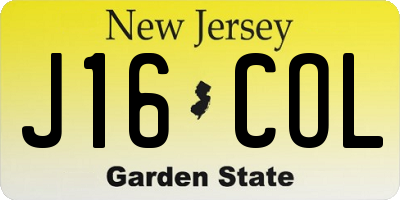 NJ license plate J16COL