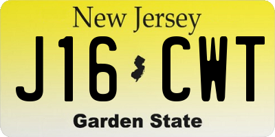 NJ license plate J16CWT