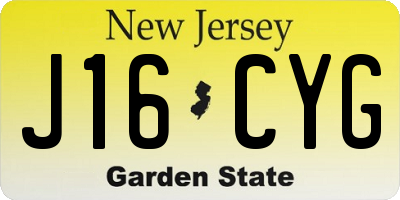 NJ license plate J16CYG