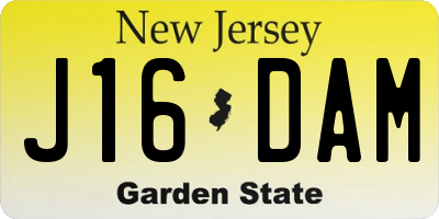 NJ license plate J16DAM