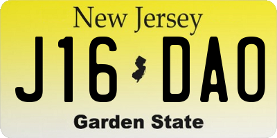 NJ license plate J16DAO