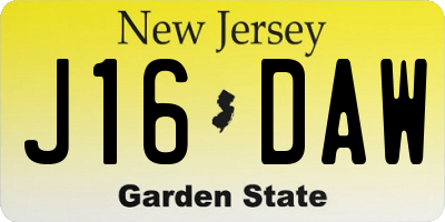 NJ license plate J16DAW