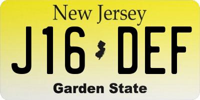 NJ license plate J16DEF