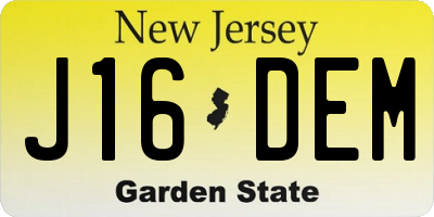 NJ license plate J16DEM
