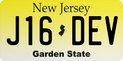 NJ license plate J16DEV