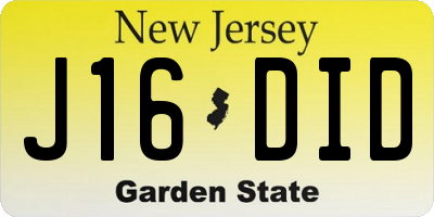 NJ license plate J16DID