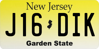 NJ license plate J16DIK