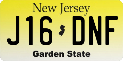 NJ license plate J16DNF
