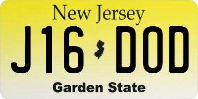 NJ license plate J16DOD