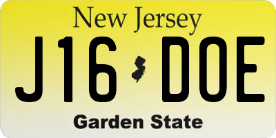 NJ license plate J16DOE