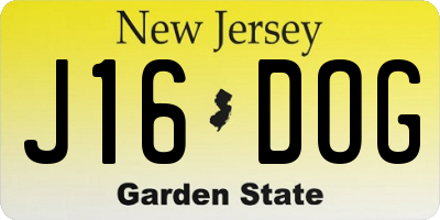 NJ license plate J16DOG