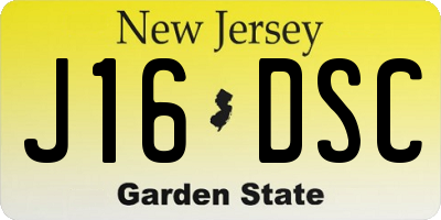NJ license plate J16DSC
