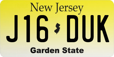 NJ license plate J16DUK