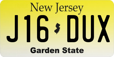 NJ license plate J16DUX