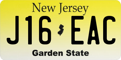 NJ license plate J16EAC