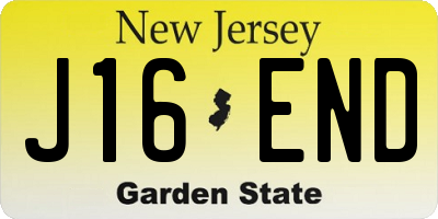 NJ license plate J16END