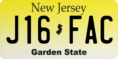 NJ license plate J16FAC