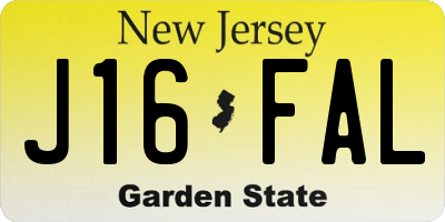 NJ license plate J16FAL