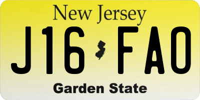 NJ license plate J16FAO