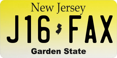 NJ license plate J16FAX