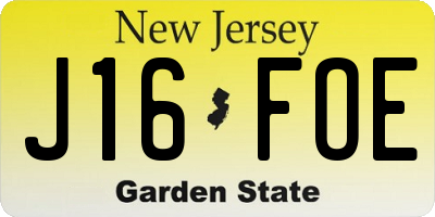 NJ license plate J16FOE