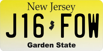 NJ license plate J16FOW