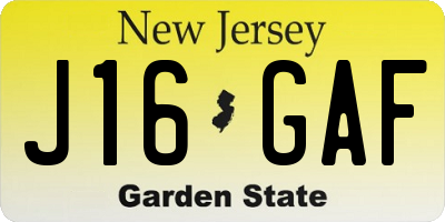 NJ license plate J16GAF