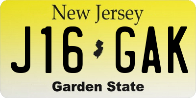 NJ license plate J16GAK