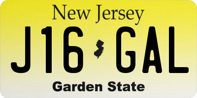 NJ license plate J16GAL