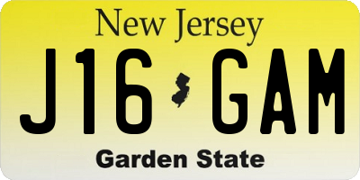 NJ license plate J16GAM