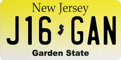 NJ license plate J16GAN