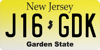 NJ license plate J16GDK