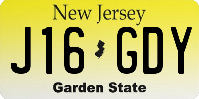 NJ license plate J16GDY