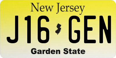NJ license plate J16GEN